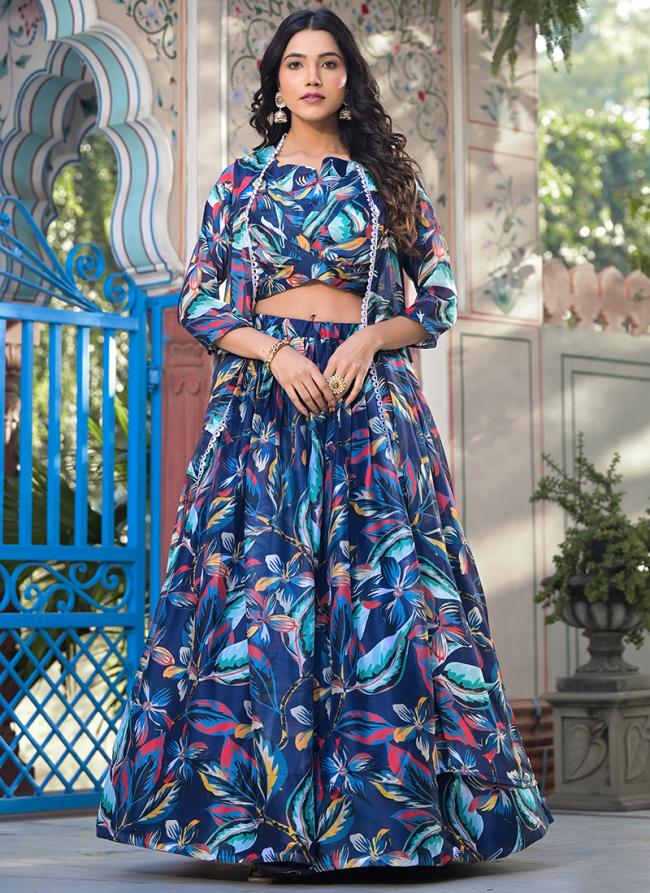 Georgette Blue Traditional Wear Printed Readymade Lehenga Choli